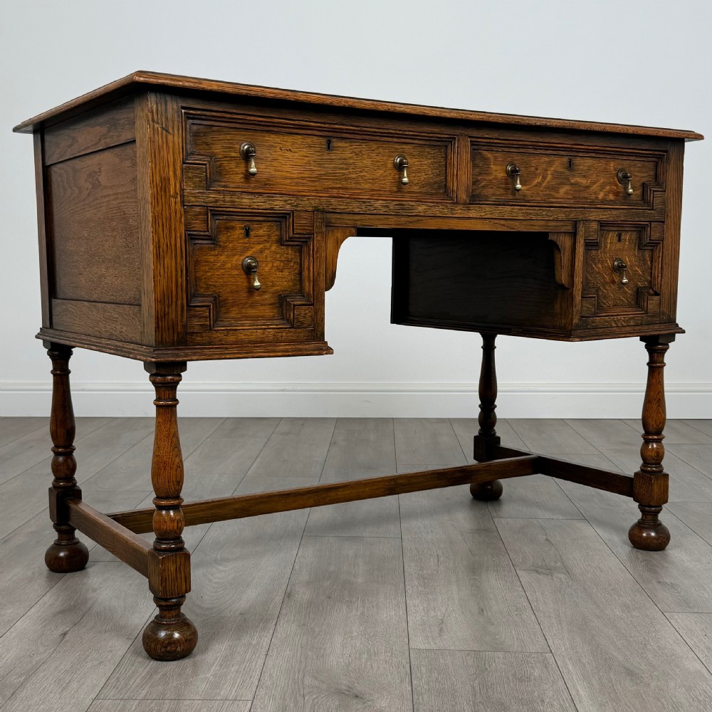 Antique 20th Century Jacobean Style Desk In Oak  View VIII