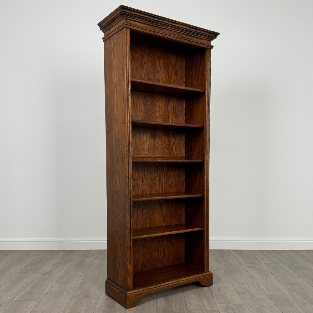  Vintage 20th Century Fine Quality Open Bookcase In Oak  View VIII