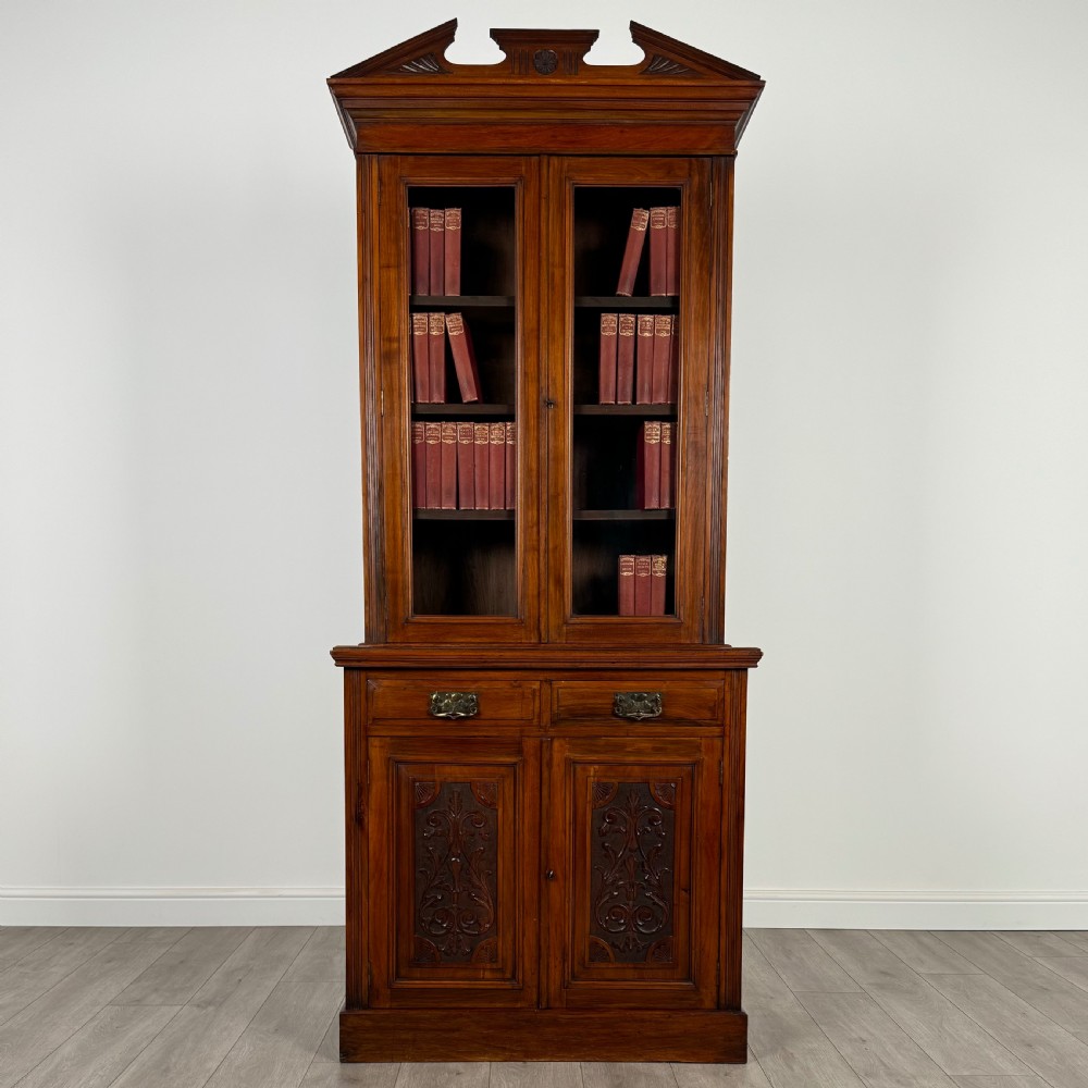 Antique 20th Century Bookcase On Cupboard In Walnut 
