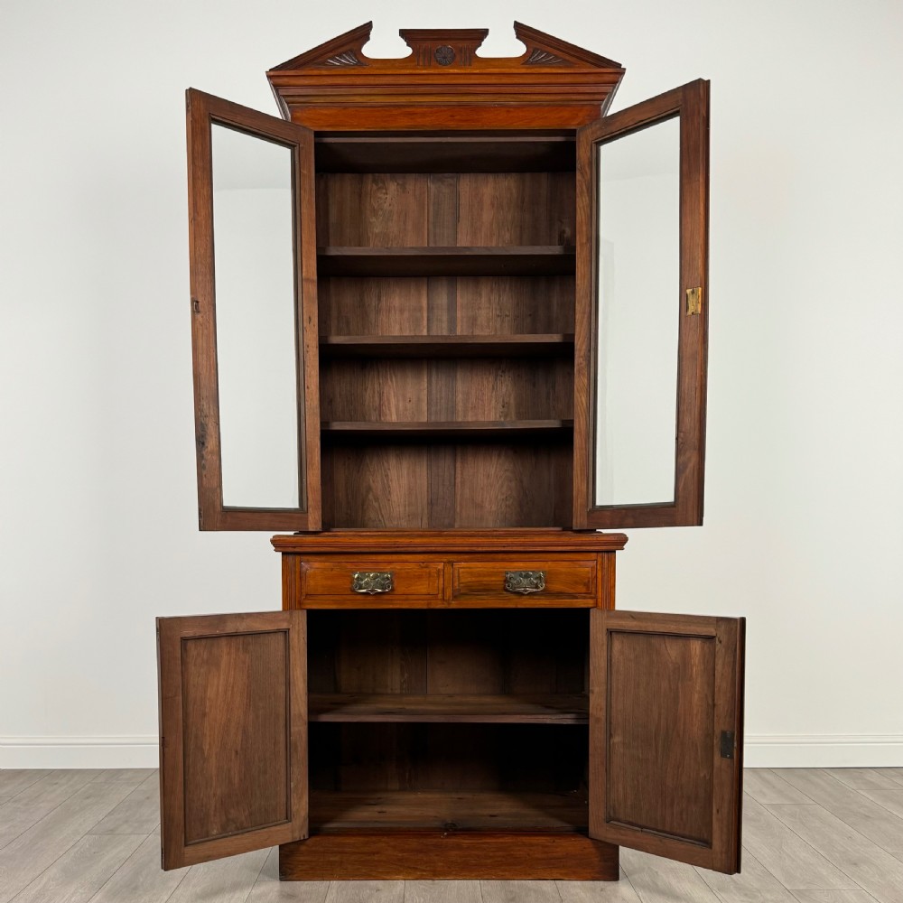 Antique 20th Century Bookcase On Cupboard In Walnut  View III