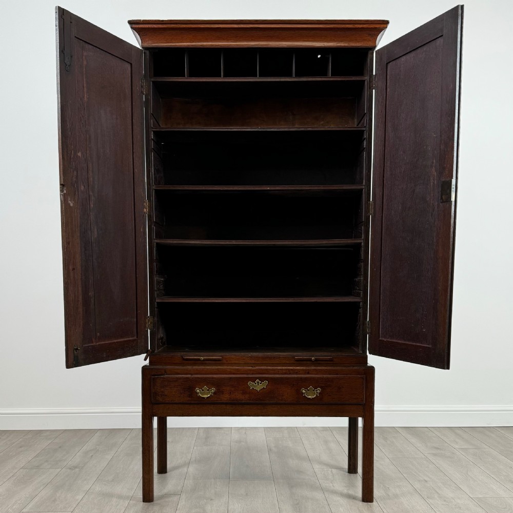 Antique 18th Century Fine Quality Cupboard On Stand In Oak  View II