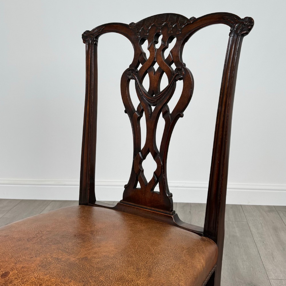  Antique 19th Century Set Of 8 Chippendale Style Dining Chairs  View V