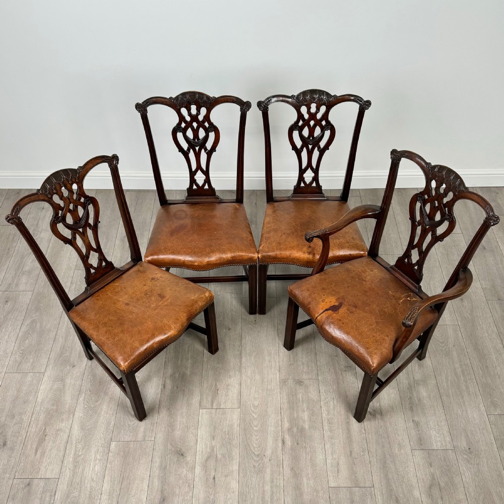  Antique 19th Century Set Of 8 Chippendale Style Dining Chairs  View XI