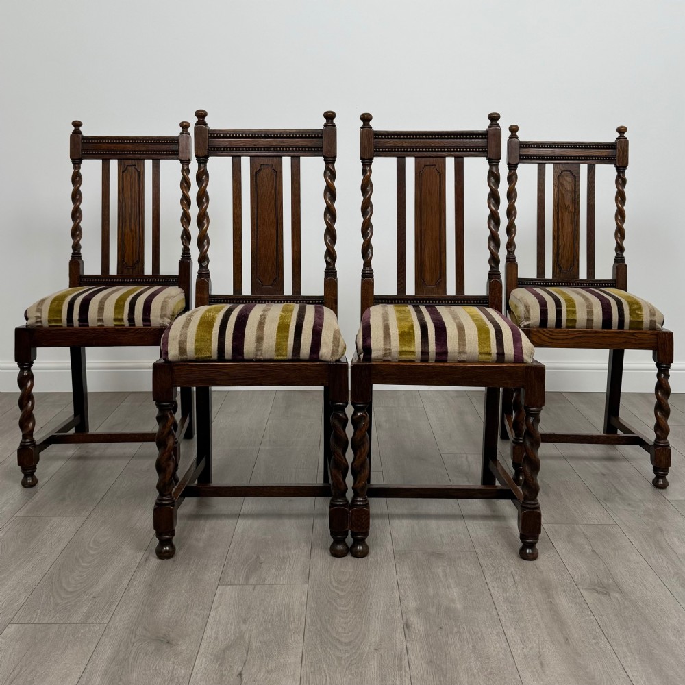  Antique 19th Century Set Of 4 Barley Twist Dining Chairs 