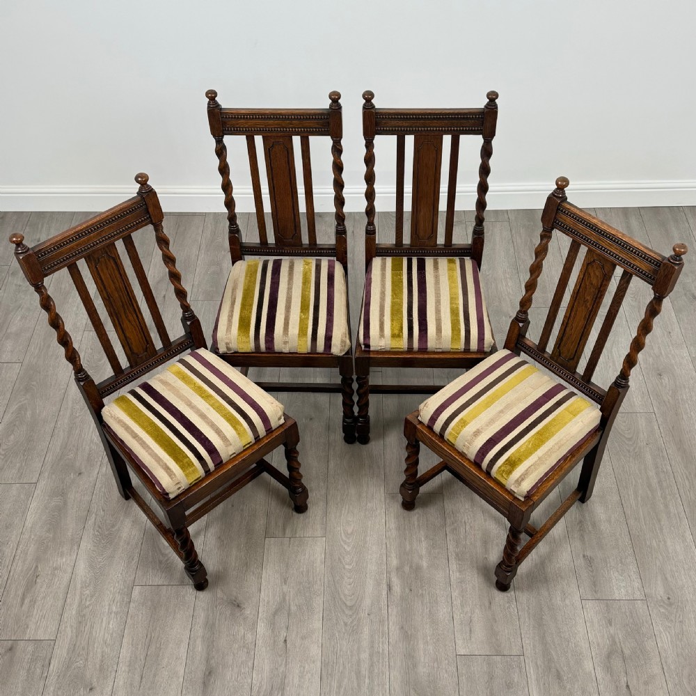  Antique 19th Century Set Of 4 Barley Twist Dining Chairs  View IX