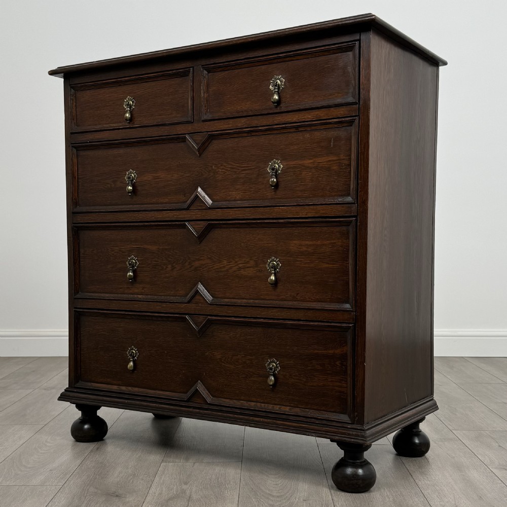 Antique 20th Century Jacobean Style Chest Of Drawers In Oak  View II