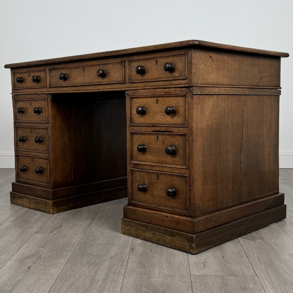  Antique 19th Century Pedestal Desk In Oak View II