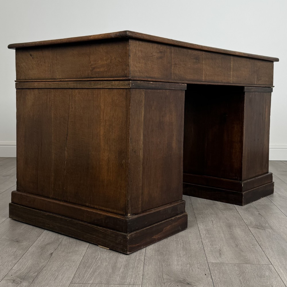  Antique 19th Century Pedestal Desk In Oak View IV