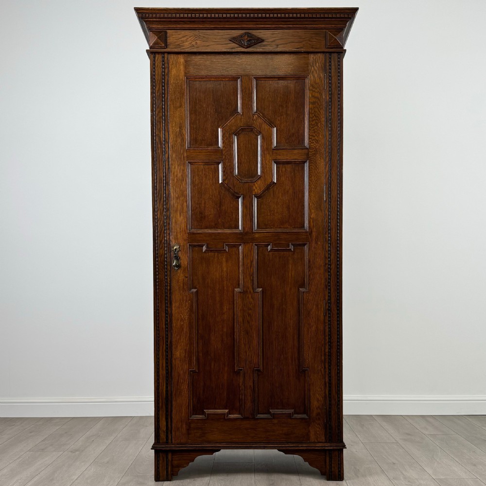 Antique 20th Century Jacobean Style Single Oak Wardrobe