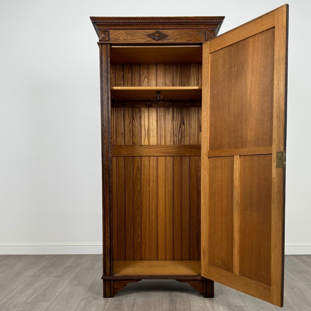 Antique 20th Century Jacobean Style Single Oak Wardrobe View II