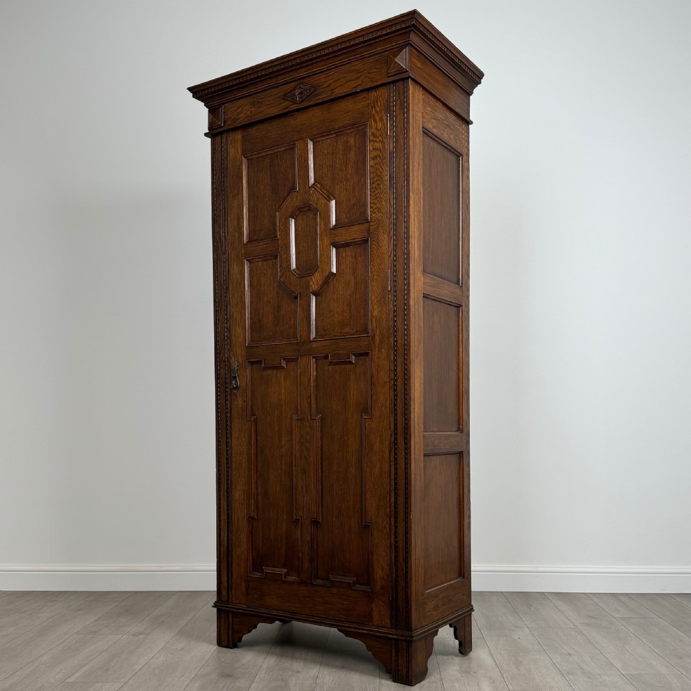 Antique 20th Century Jacobean Style Single Oak Wardrobe View III