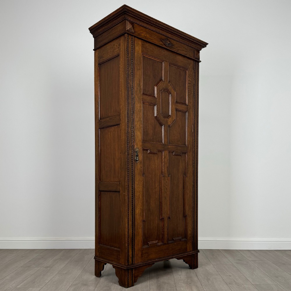 Antique 20th Century Jacobean Style Single Oak Wardrobe View IX