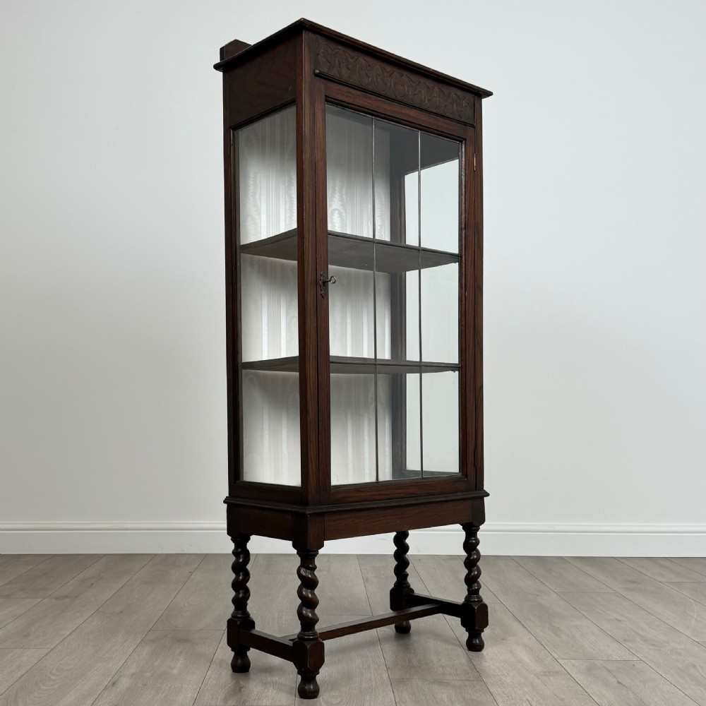  Antique 20th Century Barley Twist Cabinet In Oak View IX