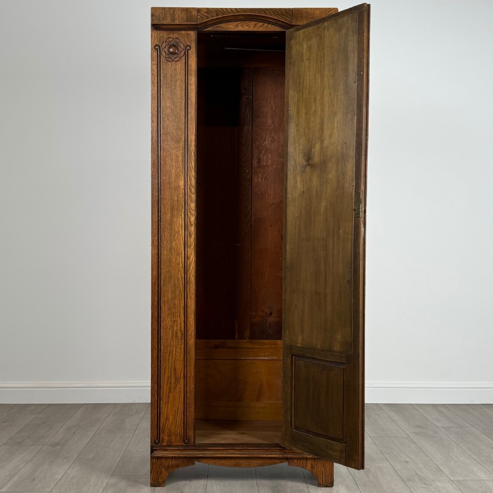 Antique 20th Century Art Nouveau Style Oak Wardrobe  View II