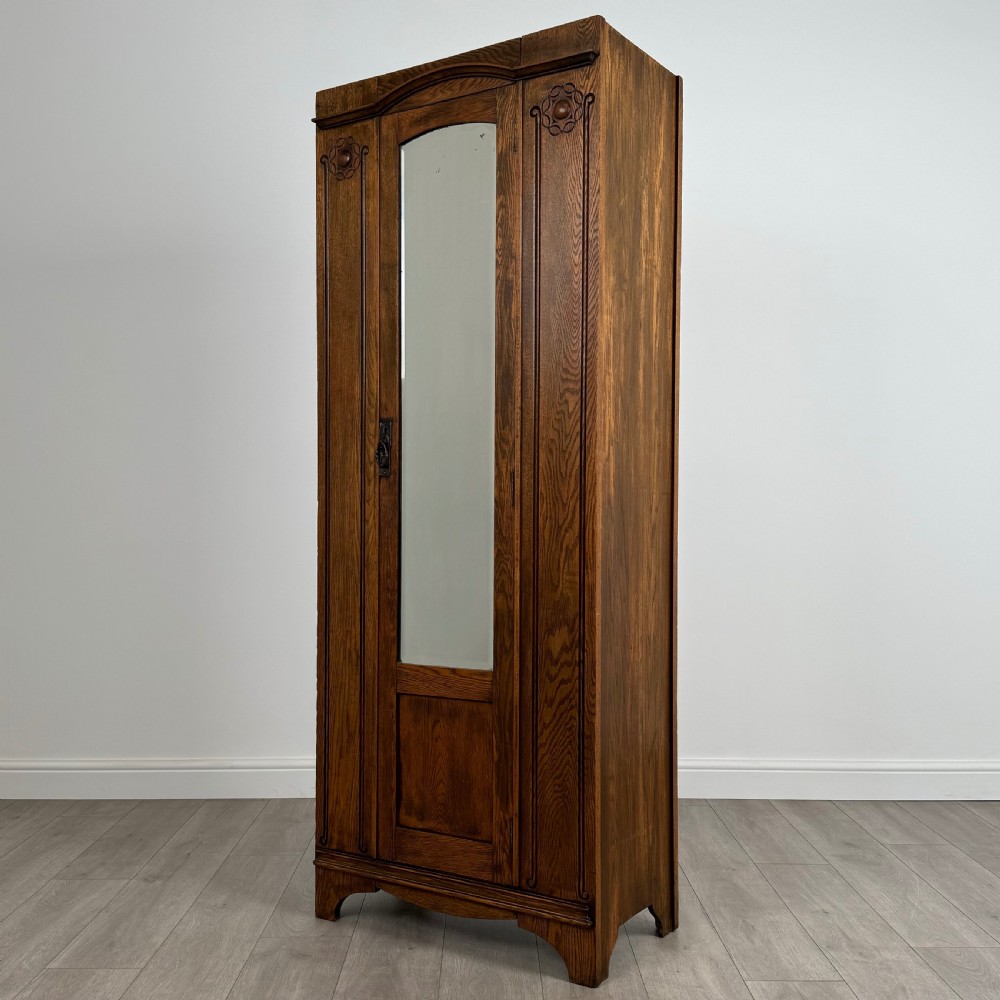 Antique 20th Century Art Nouveau Style Oak Wardrobe  View III