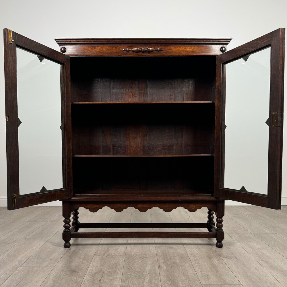 Antique 20th Century Jacobean Style Oak Display Cabinet  View II