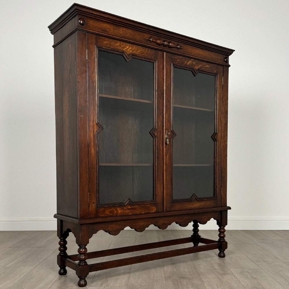 Antique 20th Century Jacobean Style Oak Display Cabinet  View IX