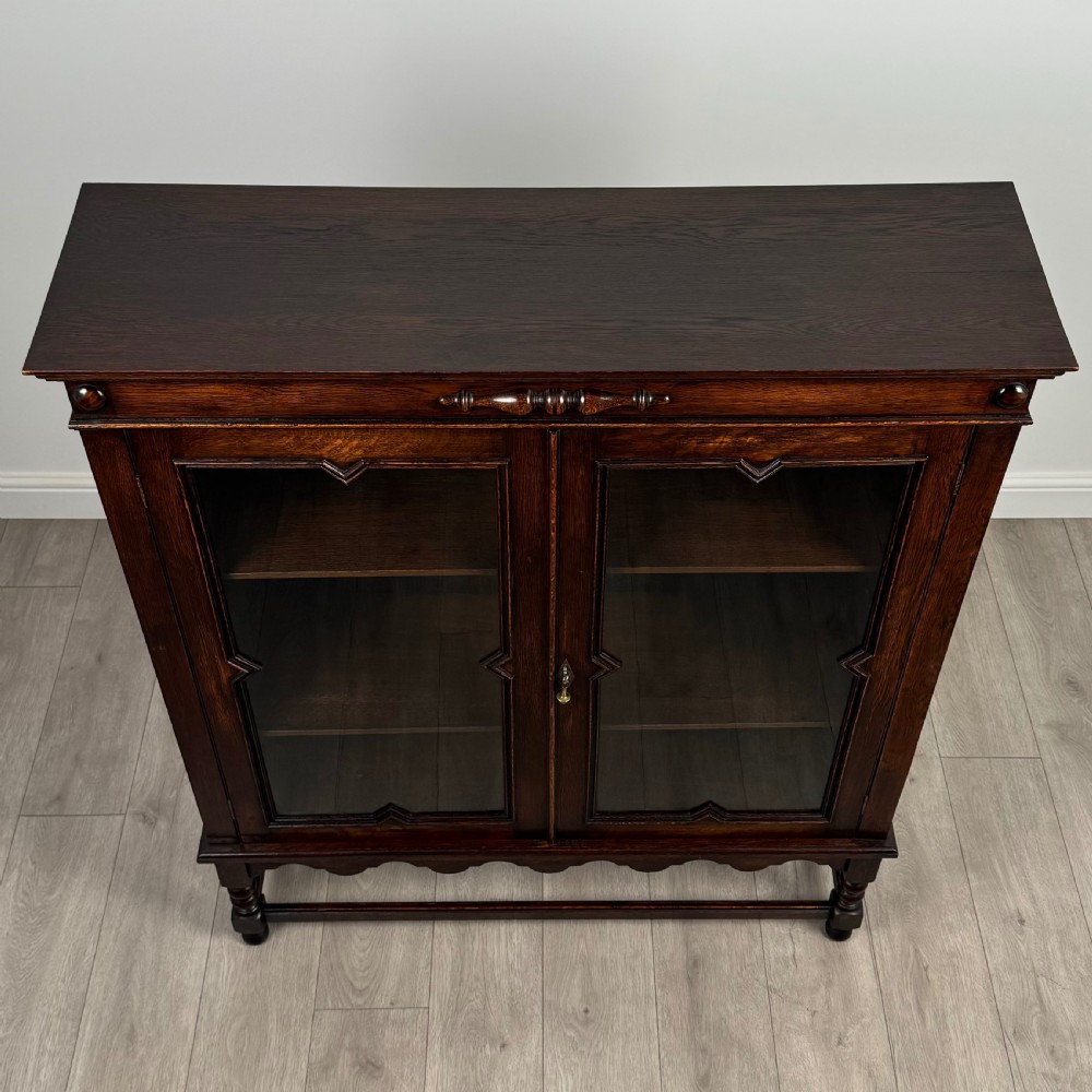 Antique 20th Century Jacobean Style Oak Display Cabinet  View X