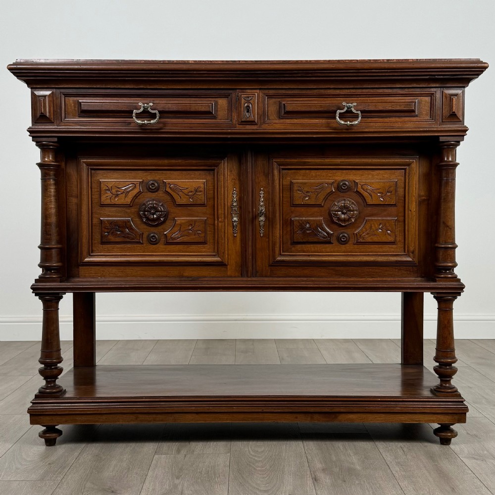 Antique 19th Century French Marble Top Buffet In Walnut 