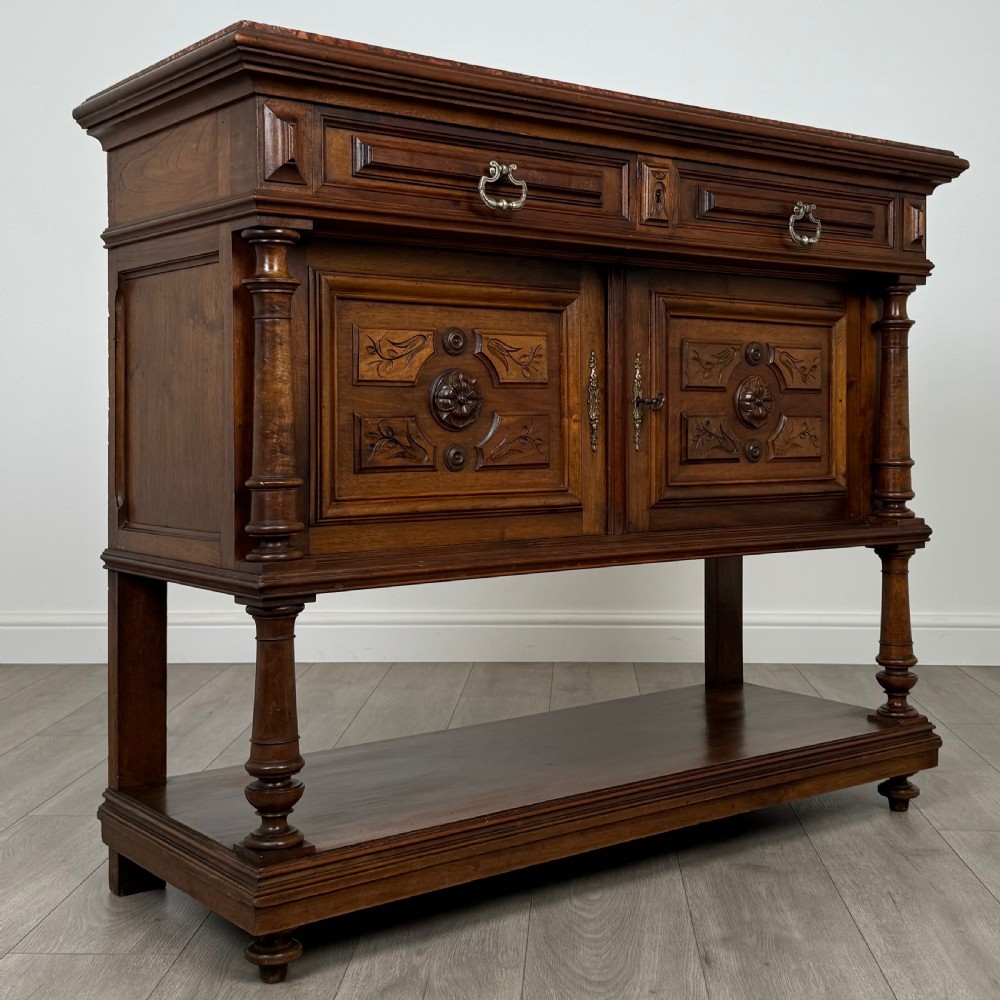 Antique 19th Century French Marble Top Buffet In Walnut  View IX