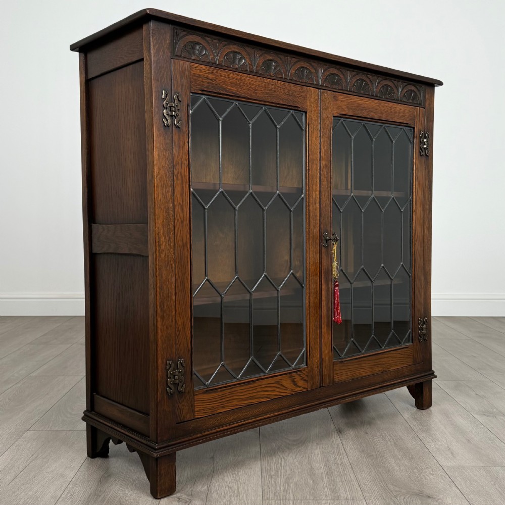 Antique 20th Century Glazed Display Cabinet In Oak  View IX