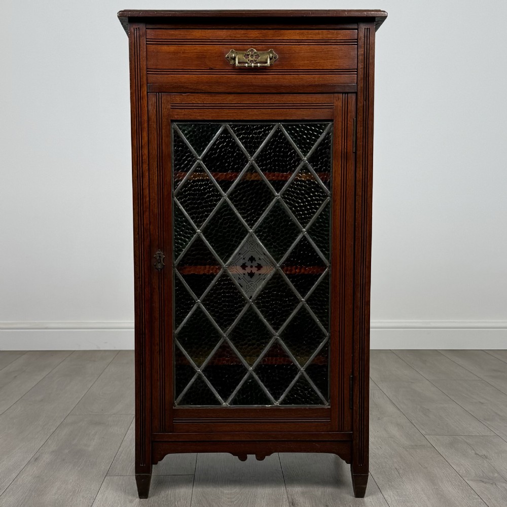  Antique 20th Century Stained Glass Cabinet In Mahogany 