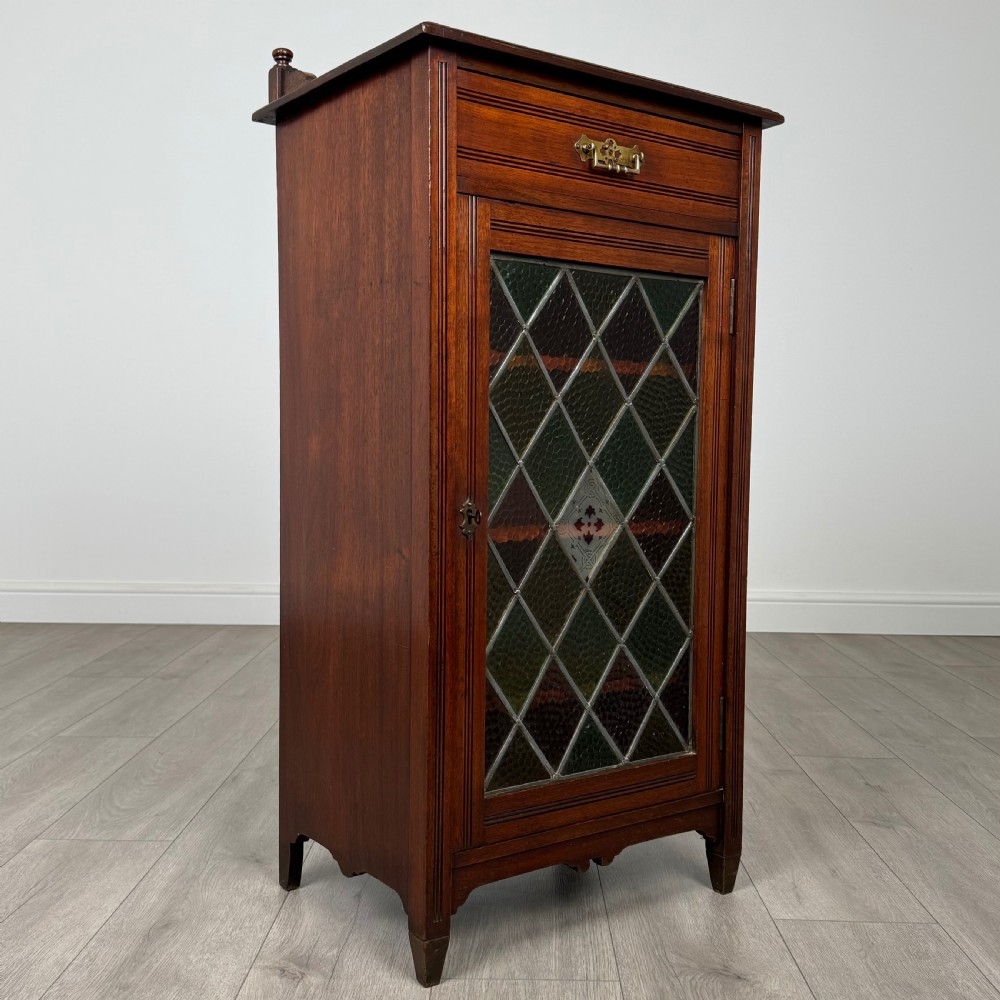  Antique 20th Century Stained Glass Cabinet In Mahogany  View IX