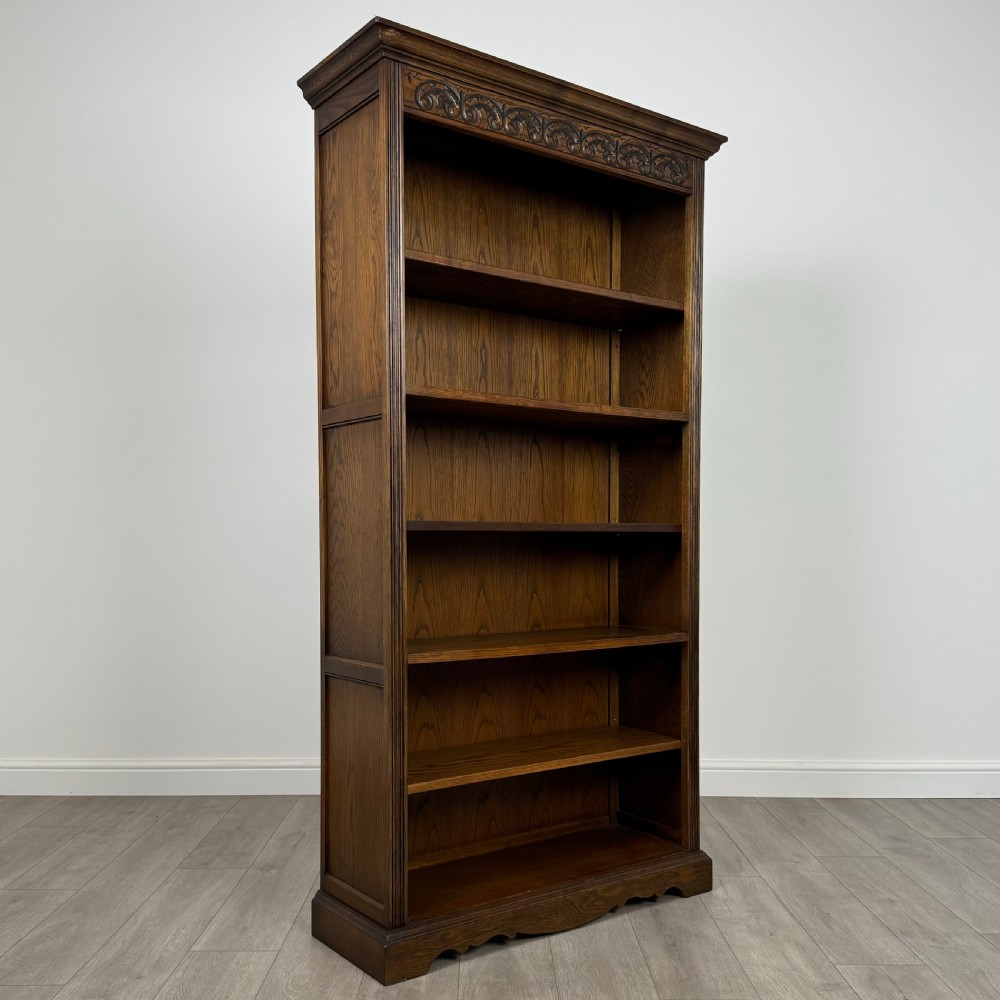 Antique 20th Century Carved Open Bookcase In Oak  View IX