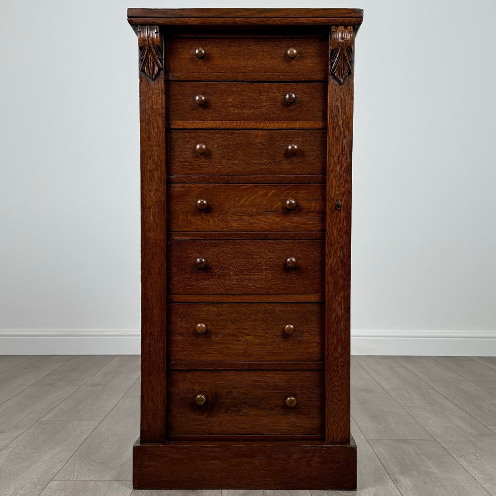 Antique 19th Century Good Quality Wellington Chest In Oak 