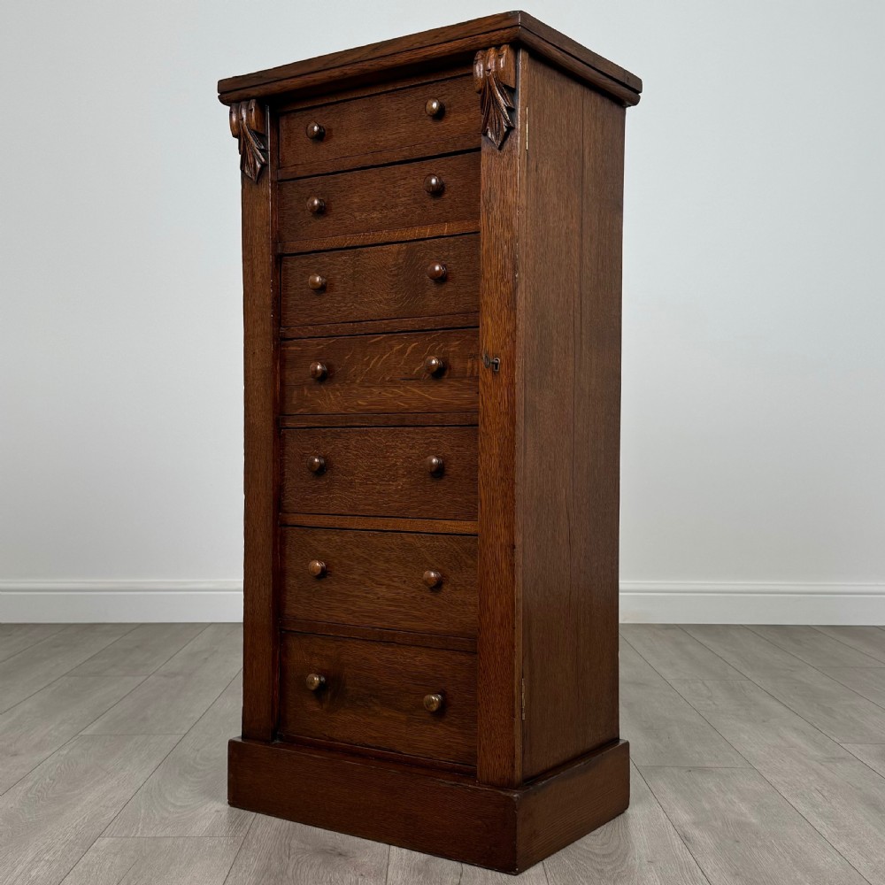 Antique 19th Century Good Quality Wellington Chest In Oak  View III