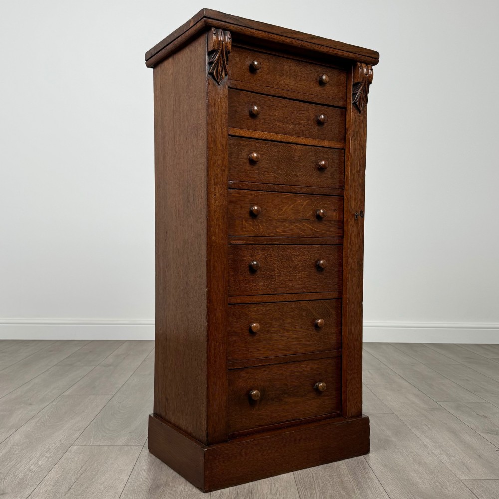 Antique 19th Century Good Quality Wellington Chest In Oak  View IX