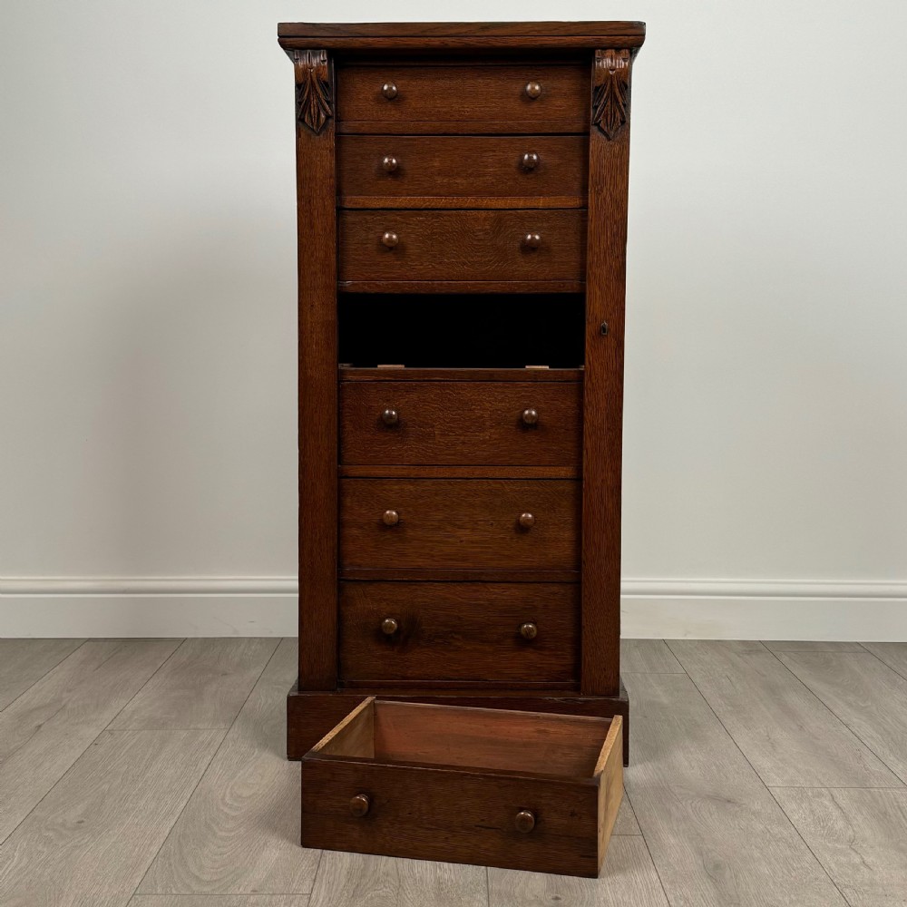 Antique 19th Century Good Quality Wellington Chest In Oak  View XII