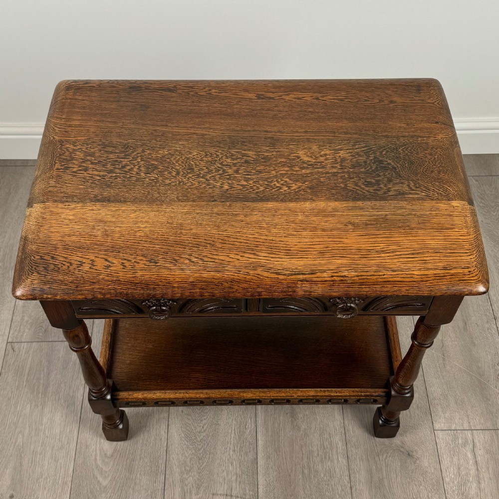 Antique 20th Century Carved Oak Side Table  View IX