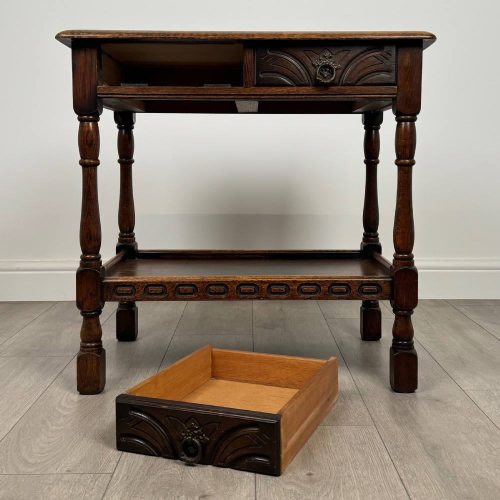 Antique 20th Century Carved Oak Side Table  View X