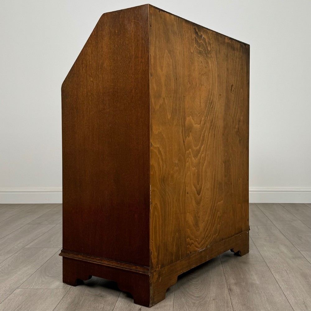 Antique 20th Century Linenfold Bureau In Oak  View V