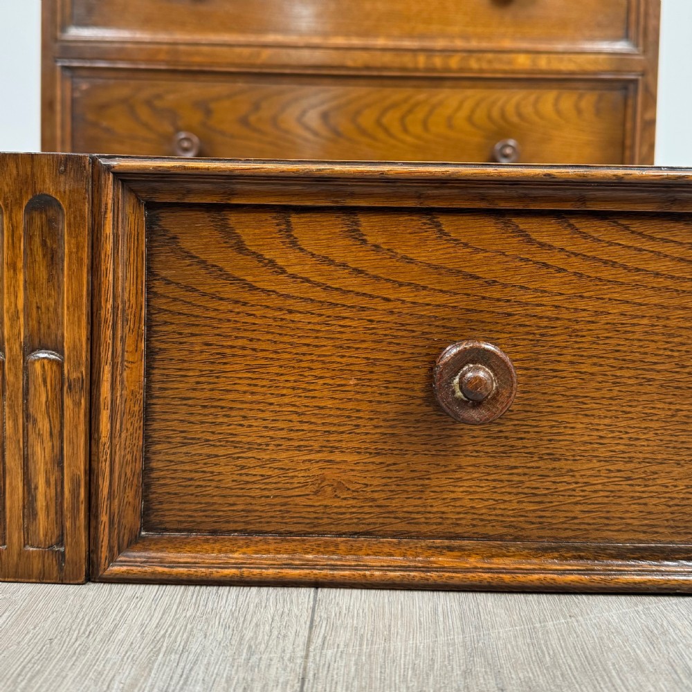 Antique 20th Century Linenfold Bureau In Oak  View XIII