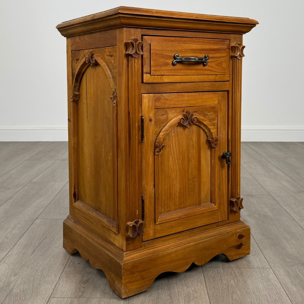 Vintage 20th Century Pair Of Gothic Style Bedside Cabinets  View XIII