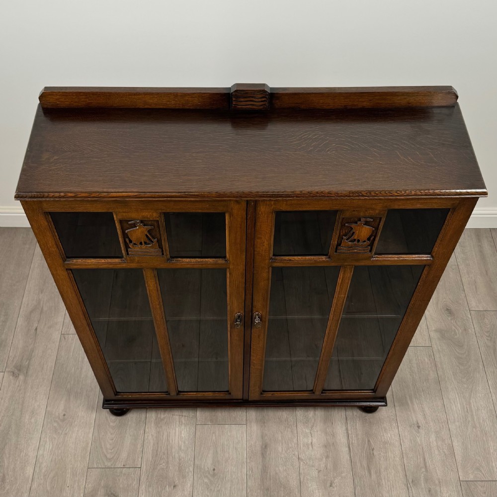 Antique 20th Century Good Quality Display Cabinet In Oak  View X