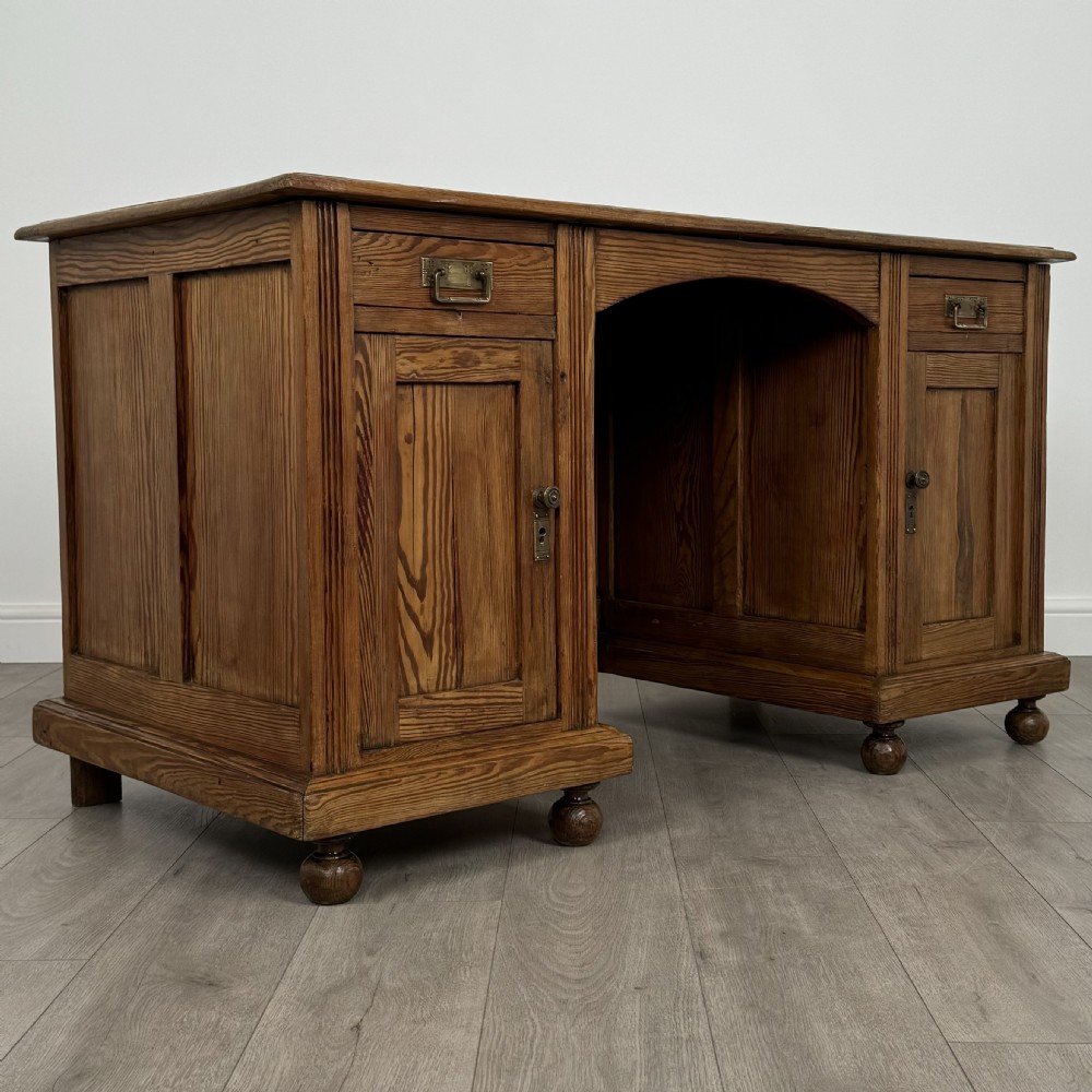 Antique 20th Century Fine Quality Desk In Pitch Pine  View IX