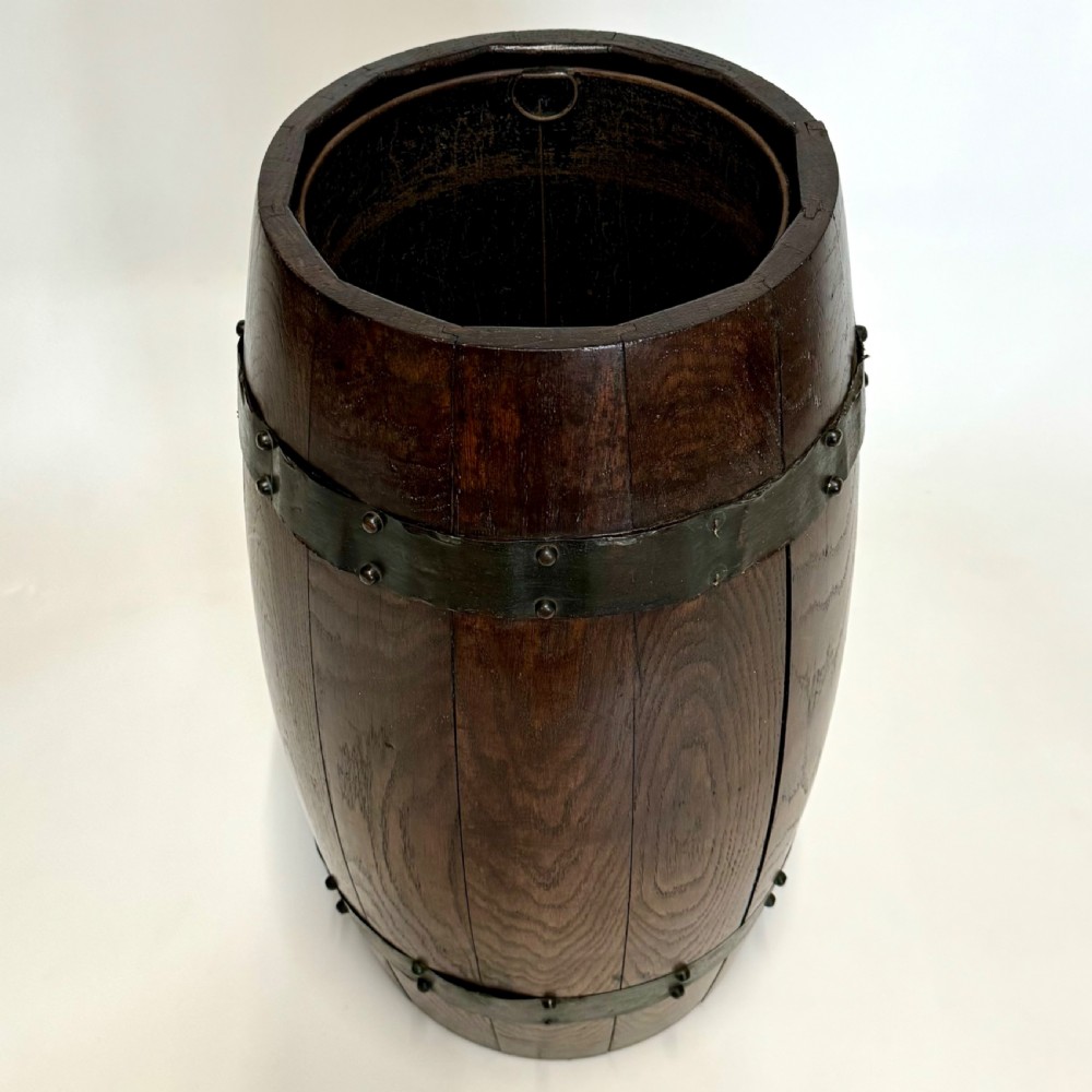 Antique 20th Century Unique Barrel Stick Stand In Oak  View III