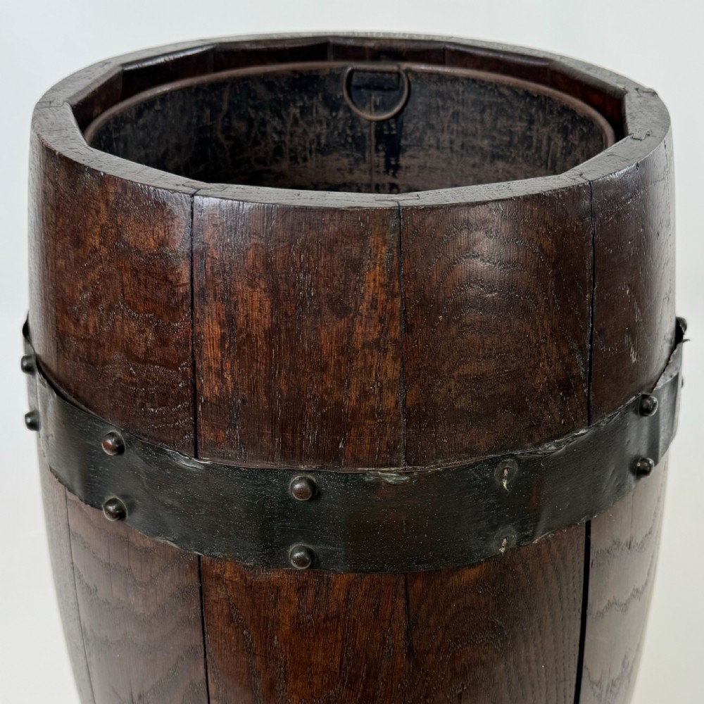 Antique 20th Century Unique Barrel Stick Stand In Oak  View VI