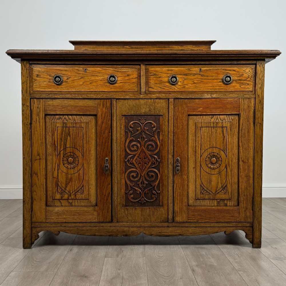  Antique 20th Century Art Nouveau Style Sideboard In Oak 