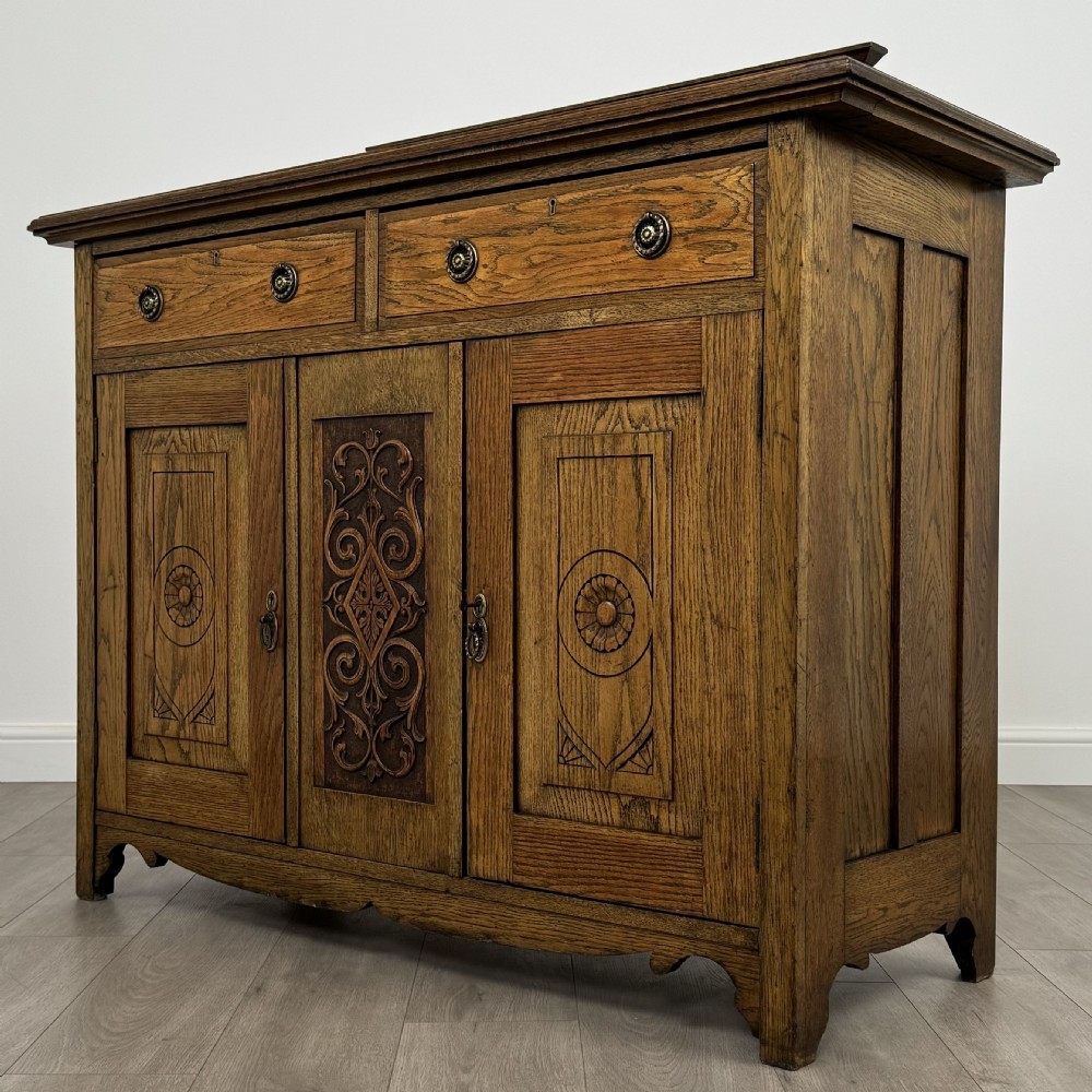  Antique 20th Century Art Nouveau Style Sideboard In Oak  View II