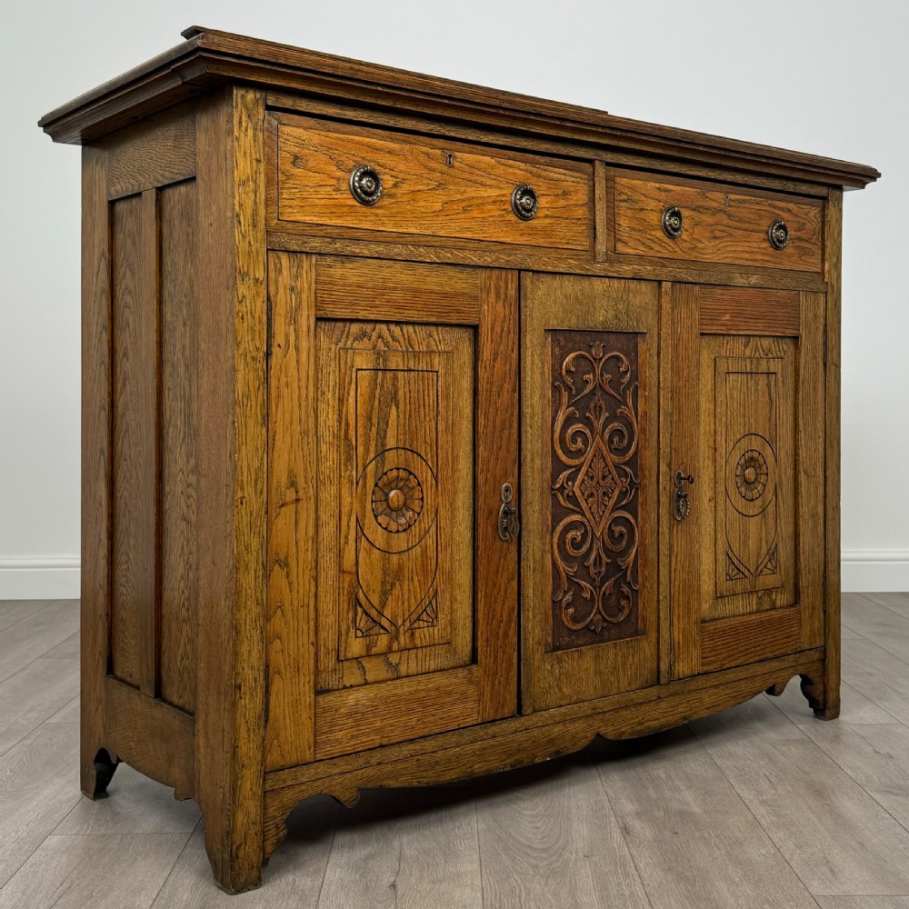  Antique 20th Century Art Nouveau Style Sideboard In Oak  View IX