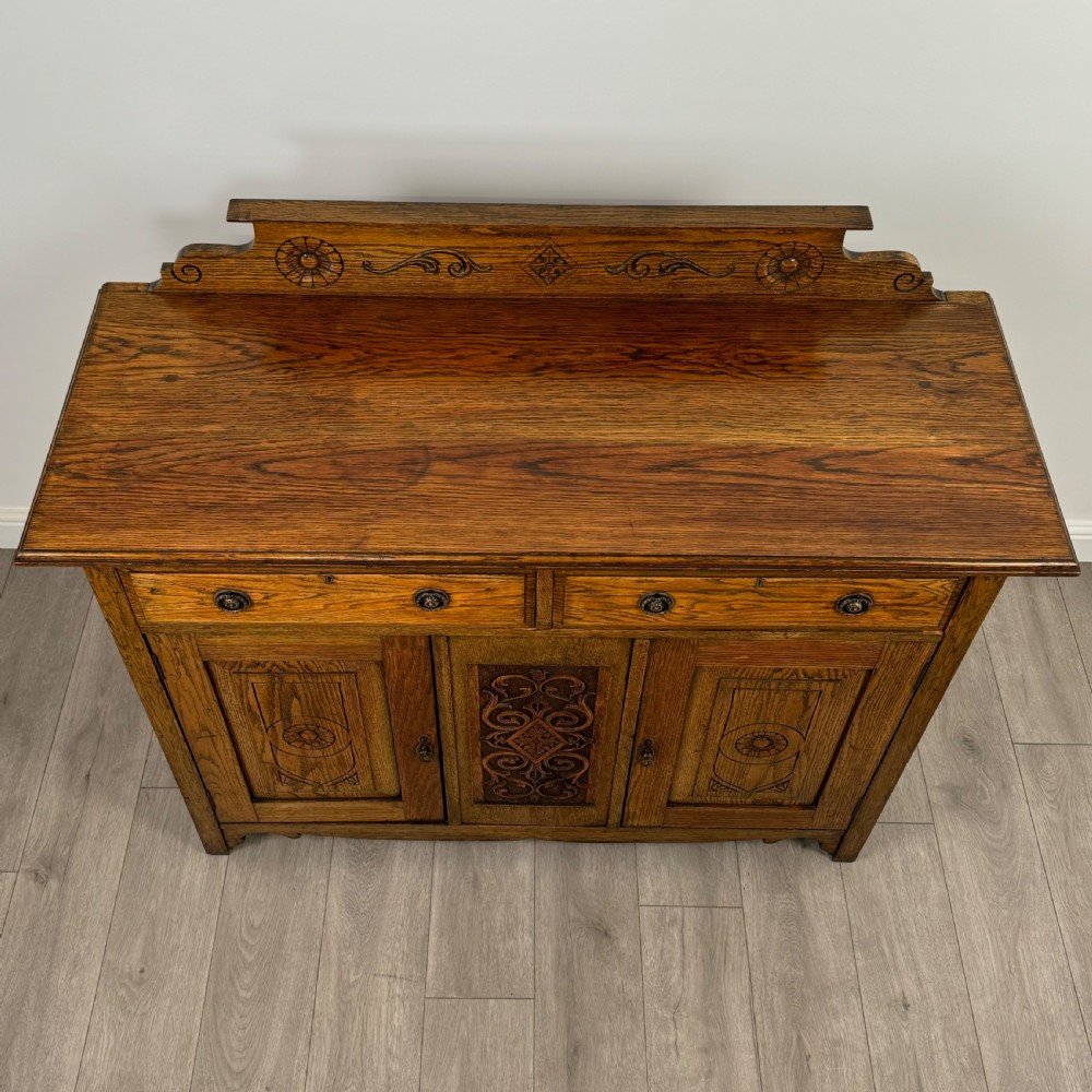  Antique 20th Century Art Nouveau Style Sideboard In Oak  View X