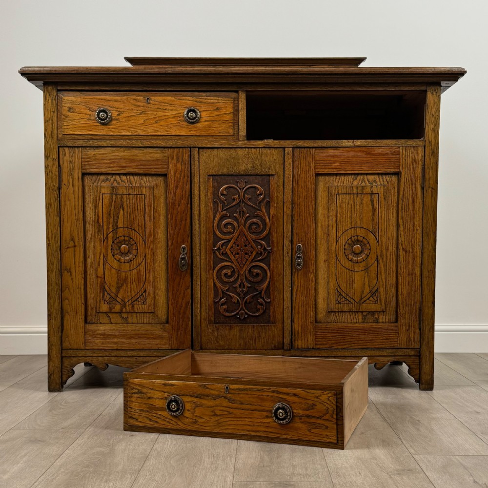  Antique 20th Century Art Nouveau Style Sideboard In Oak  View XI