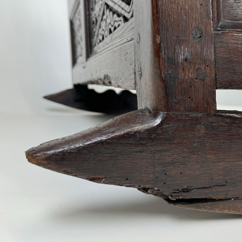 Antique 19th Century Rare Carved Oak Cradle  View XIV