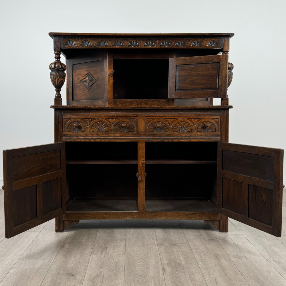  Antique 20th Century Court Cupboard In Oak  View II