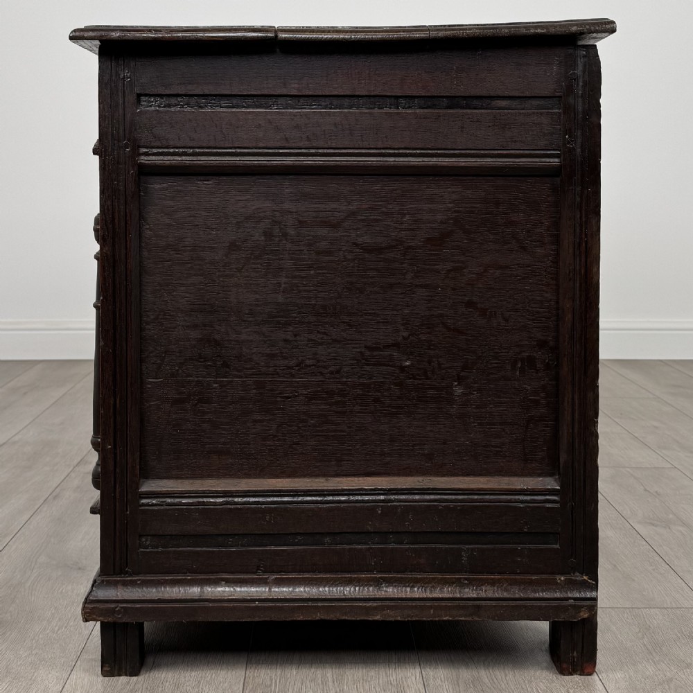  Antique 18th Century Jacobean Mule Chest In Oak View III