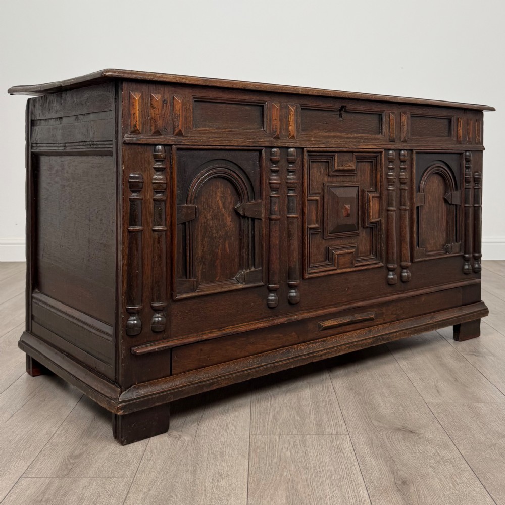 Antique 18th Century Jacobean Mule Chest In Oak View IX